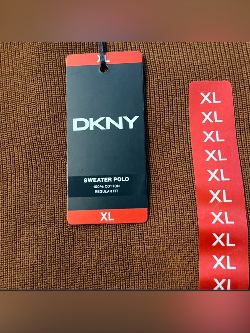 DKNY Men’s Burnt Orange/Rust Short-Sleeve Sweater Polo, Size XL, BNWT - Picture 2 of 7